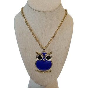 Amrita Singh Austrian Crystal Blue Owl Pendant Long Gold Necklace
